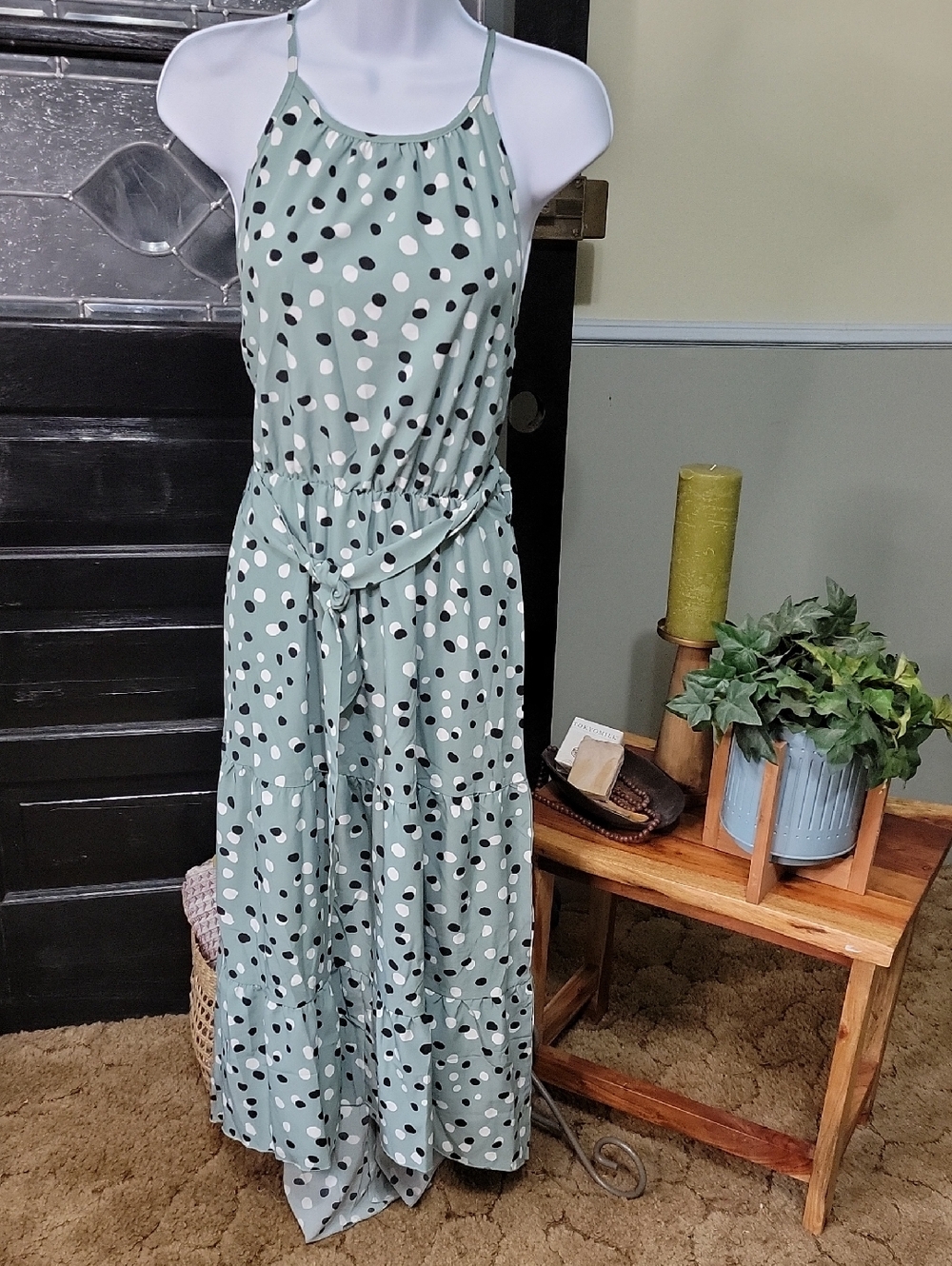 #55 Miss Sparkling Tiered Polka Dot Hi/Low Hem Racer Back Tie Waist Women Size S